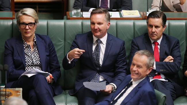 Tanya Plibersek, Chris Bowen, Energy spokesman Mark Butler and Opposition Leader Bill Shorten in Question Time in the House of Representatives. Picture: Kym Smith