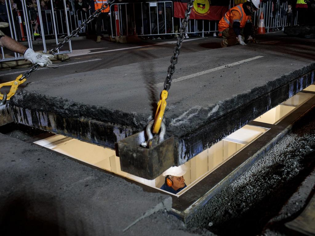 Mike Parr art installation for Dark Mofo: He his buried under Macquarie St Hobart. Picture: DARK MOFO