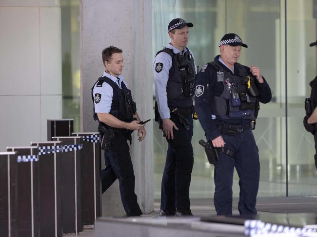 Police patrol the airport on Sunday afternoon. Picture: NCA NewsWire / Gary Ramage