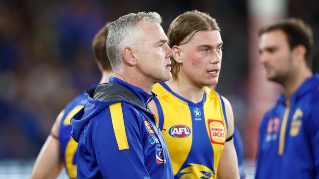 The transition from long-time premiership coach Adam Simpson to interim coach Jarrad Schofield has been a significant change for the franchise. Picture: Michael Willson/AFL Photos via Getty Images