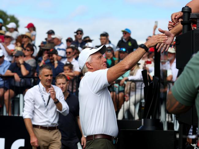 ADELAIDE, AUSTRALIA - NewsWire Photos 21, April, 2023: Greg Norman meets fans at the Livi Golf tournament at the Grand golf course, Adelaide.  Picture: NCA NewsWire / Kelly Barnes