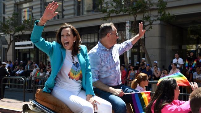 Harris and Emhoff at a San Francisco pride parade in 2018. Picture: Josh Edelson/AFP/Getty Images