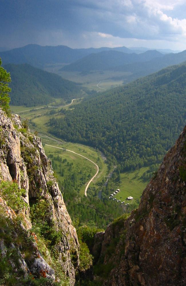 The valley above a cave where Denisovan fossils were found in the Altai Krai area of Russia. Picture: Bence Viola