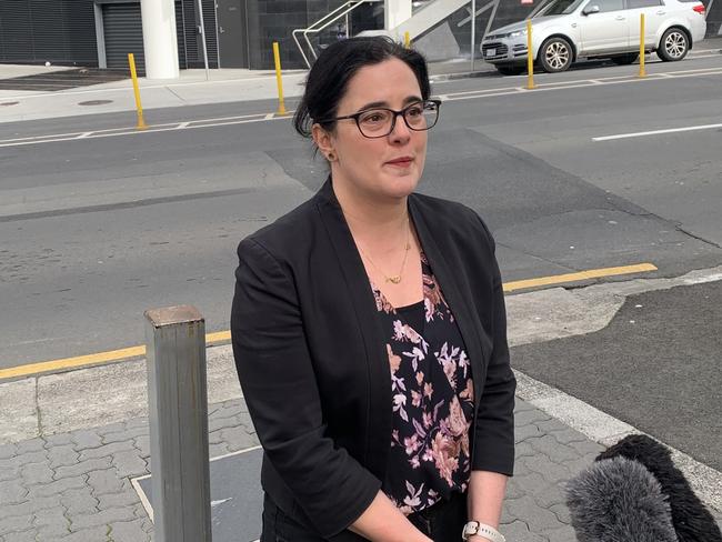 Labor health spokeswoman Ella Haddad speaks to media outside the Royal Hobart Hospital.