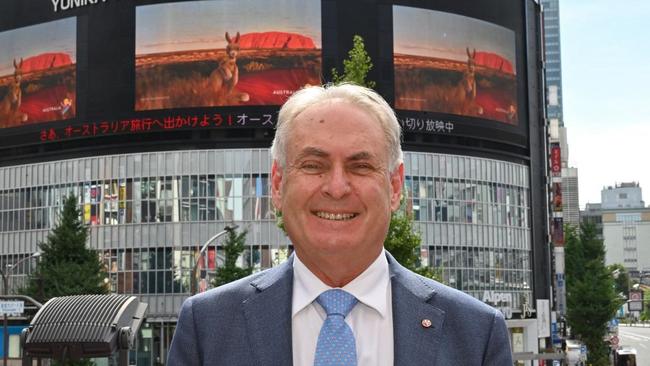 Don Farrell, as Tourism Minister, reveals the new face of Australian tourism – Ruby the roo – in Tokyo.