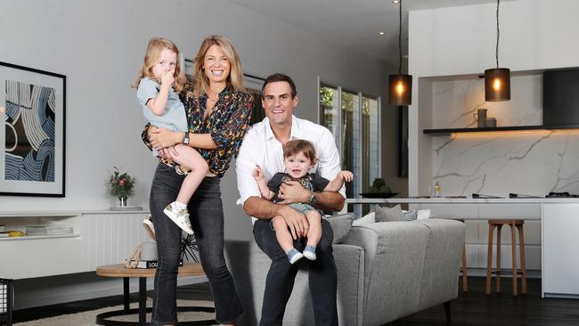 Former AFL player Jamie Charman with Nicky and kids Lenny and Joe. Picture: Tara Croser