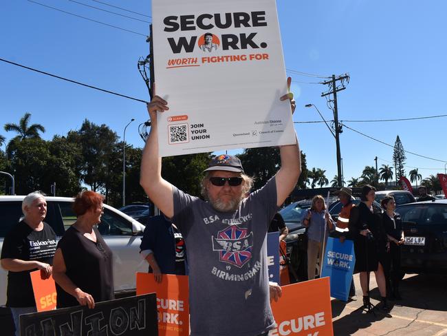 Ian Farrell at the workers union rally in Mackay on Monday. Picture: Lillian Watkins