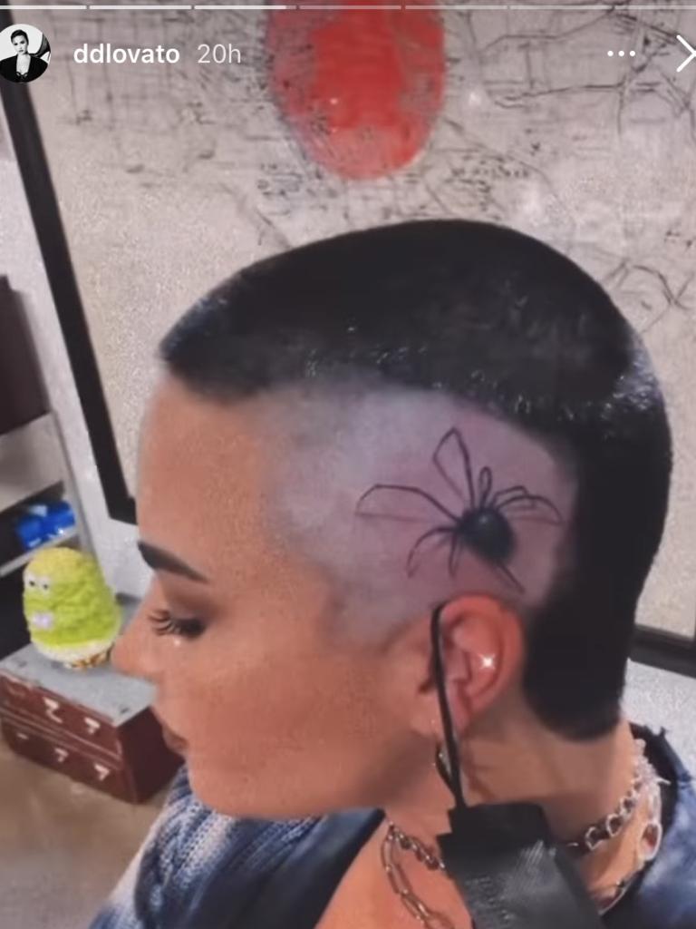 Demi Lovato debuted their new spider tattoo.