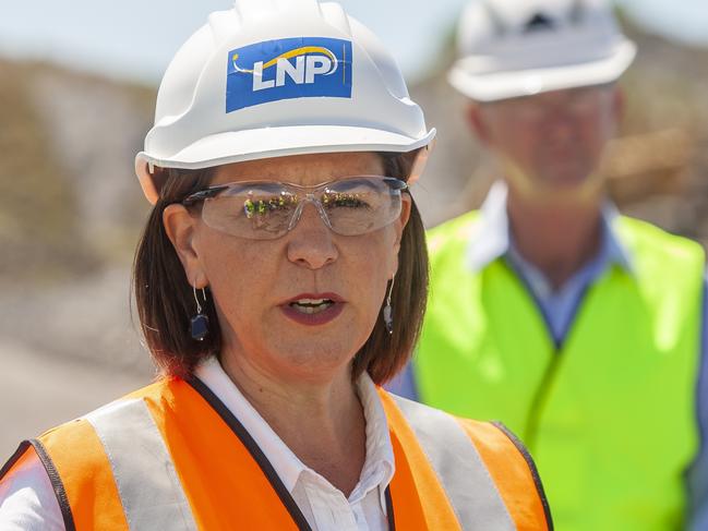 LNP leader Deb Frecklington visiting New Hope Group Acland Coal Mine north of Oakey with LNP Deputy Tim Mander. 5th Oct 2020. pic David Martinelli