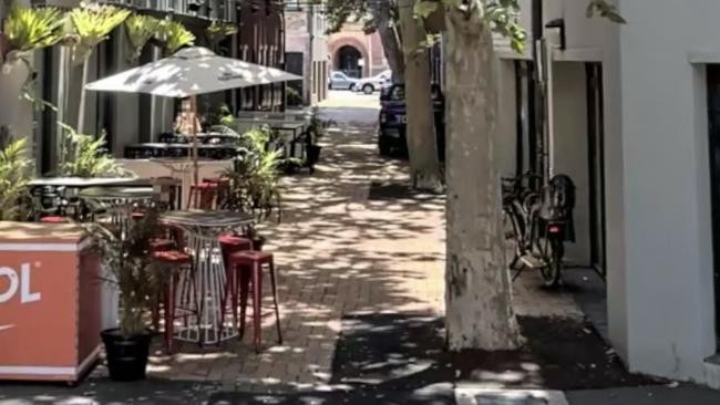 The laneway called Devonshire St, which runs between King and Hunter streets in Newcastle and where two men were allegedly stabbed during an attack on January 19, 2022. Picture: Google Maps.