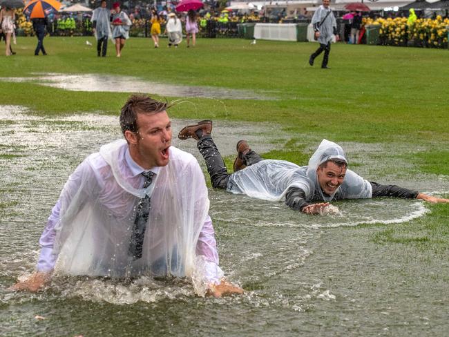 These two do their best to ruin their nice shirts. Picture: Jason Edwards