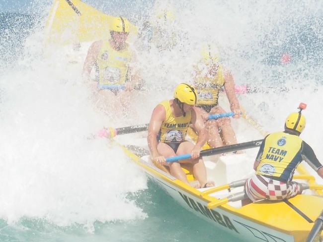 Yamba Surf Lifesaving Club's reserve boat crew competing at the Australia Surf Rowers League open championships at Cronulla.