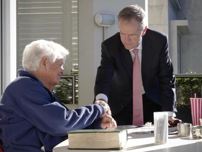 'The Final Goodbye'. A photo issued by the office for Bill Shorten showing the Labor leader with former Labor Prime Minister Bob Hawke. Picture: Supplied