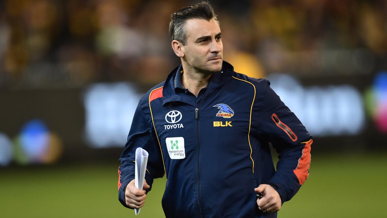 Then Crows coach Scott Camporeale. (AAP Image/Julian Smith).