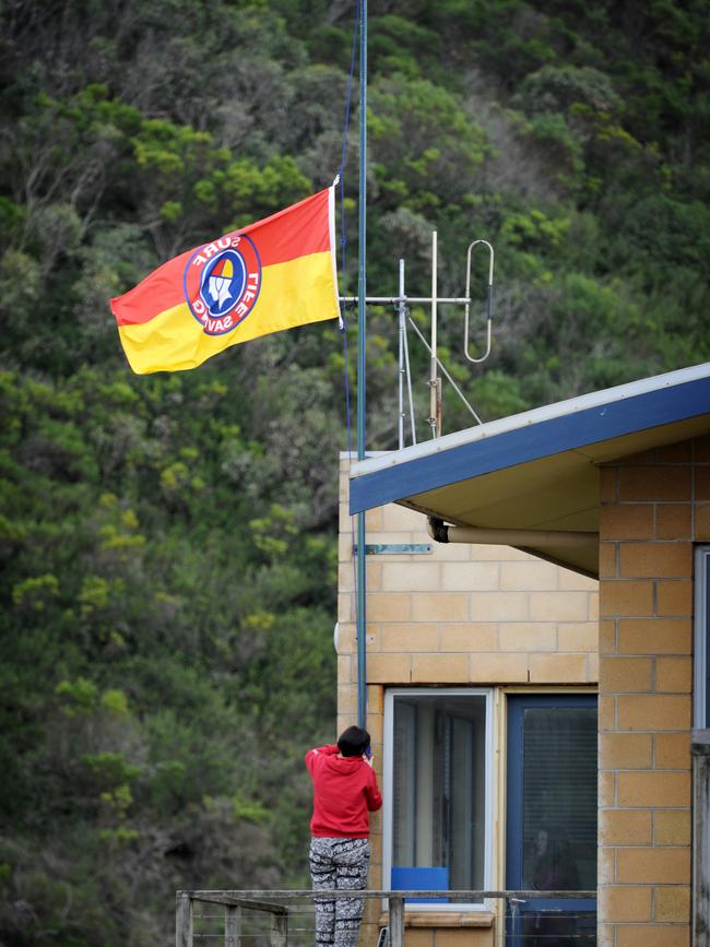 The flag at Port Campbell SLSC at half mast today. Picture: Andrew Henshaw