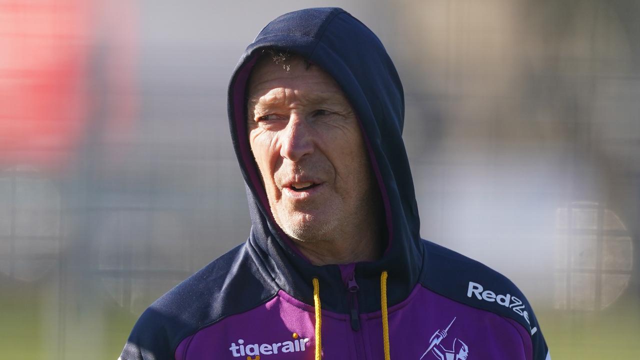 Craig Bellamy, coach of the Melbourne Storm looks on during a Melbourne Storm NRL training session at Goschs Paddock in Melbourne, Tuesday, June 9, 2020. (AAP Image/Scott Barbour) NO ARCHIVING