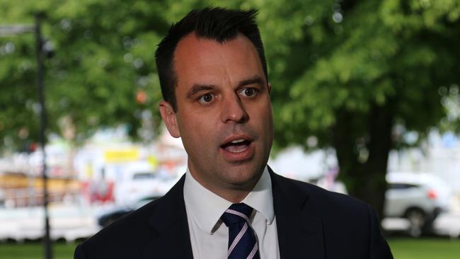 Labor MP Josh Willie speaks to the media at Parliament Lawns in Hobart Friday, December 9, 2022.