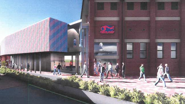 An artist's impression of how the new Norwood Oval clubrooms would look from Woods St. Source: Supplied.