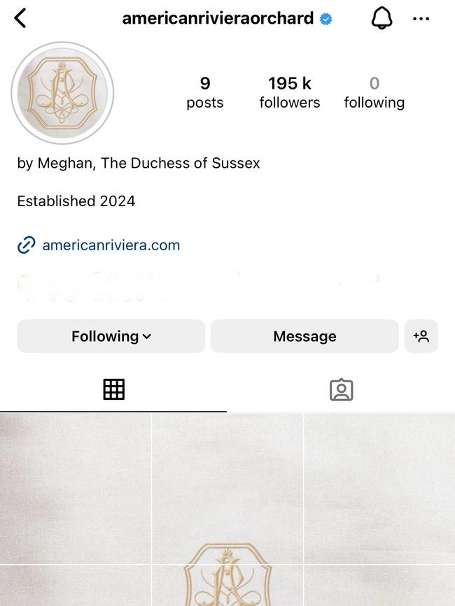 American Riviera Orchard – the Duchess of Sussex's new project – launched online in the early hours of Friday morning. Photo – Instagram.