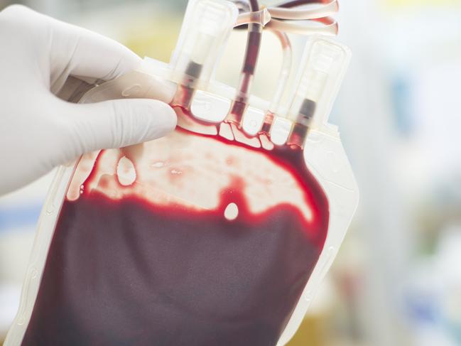 close up blood bag in laboratory medical concept.