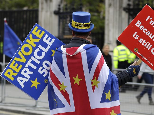 Anti-Brexit campaigner Steve Bray walks near parliament in London. Picture: AP