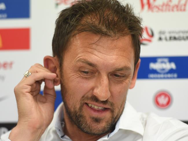 Western Sydney Wanderers coach Tony Popovic addresses the media during a press conference in Sydney, Sunday, October 1, 2017. Popovic announced his resignation from the A-League club just a week out from the start of the new season. (AAP Image/Sam Mooy) NO ARCHIVING