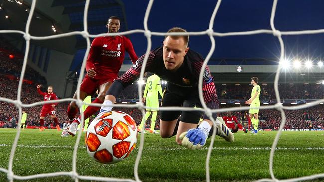 Marc-Andre Ter Stegan fails to stop Georginio Wijnaldum’s first goal. Picture: Getty Images