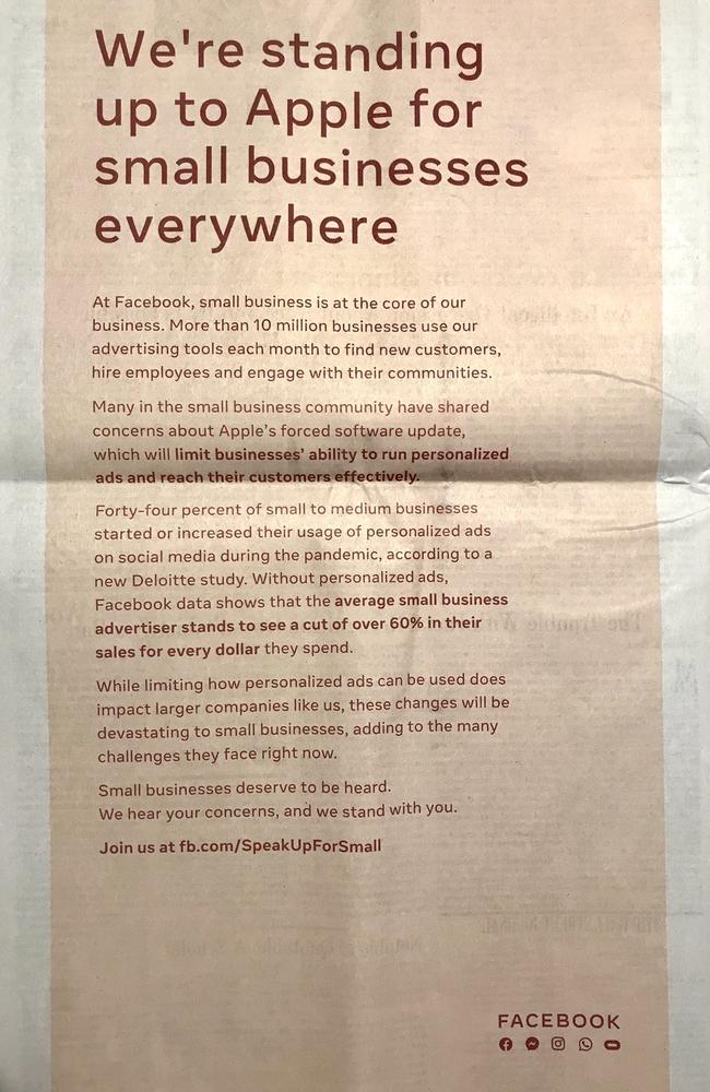 A full-page ad Facebook placed in the Wall Street Journal and other newspapers last month.