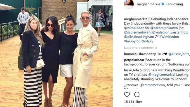 Sadie Mantovani, Meghan Markle, Violet Von Westenholz and Olivia Buckingham at Wimbledon, posted July 4, 2016. Picture: Instagram