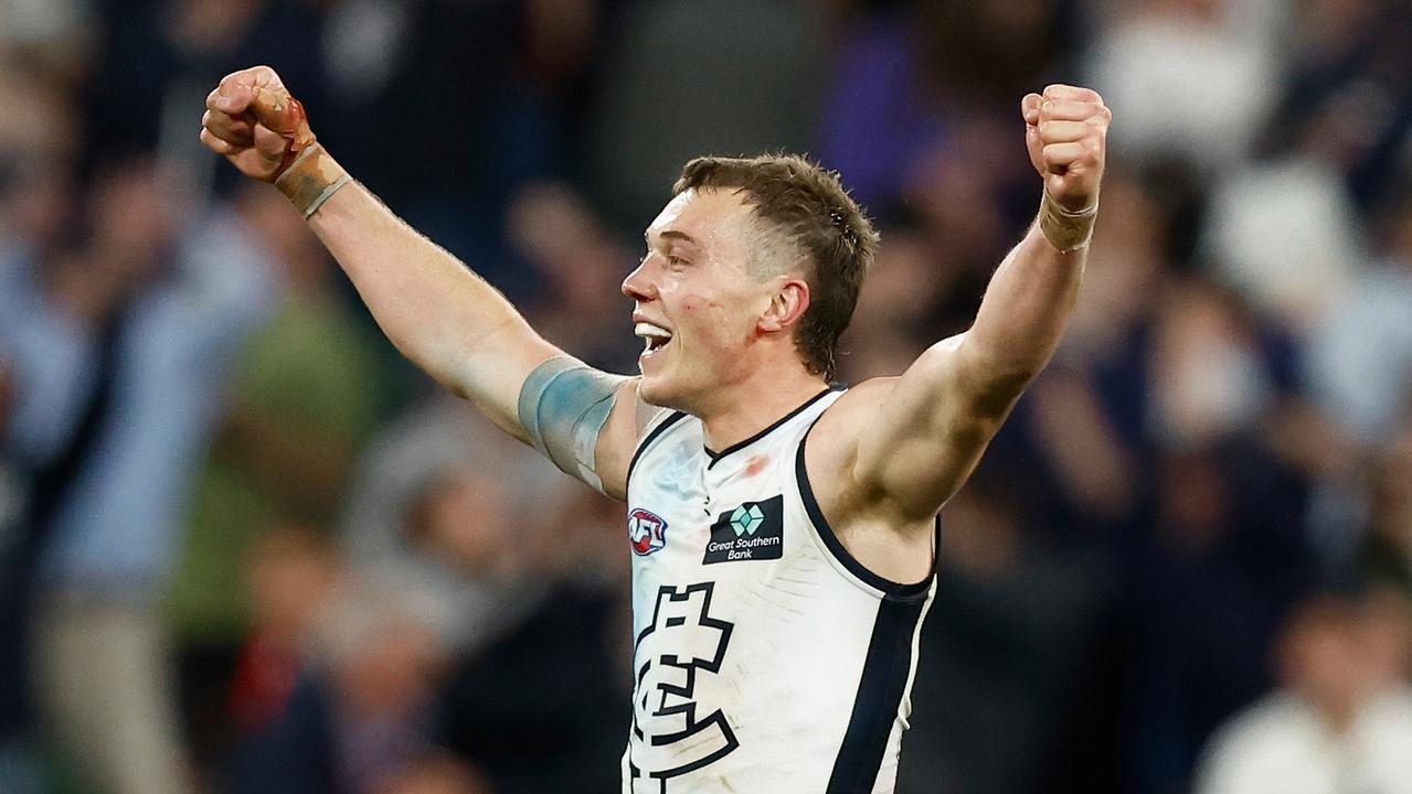 Pure joy for Patrick Cripps. Picture: Michael Willson/AFL Photos via Getty Images