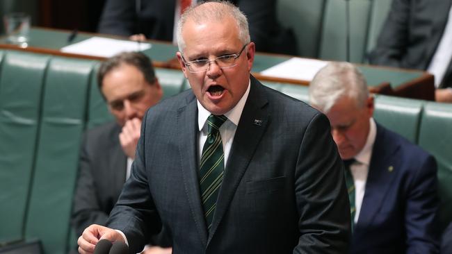 PM Scott Morrison,  during Question Time in the House of Representatives Chamber, at Parliament House in Canberra. Picture Kym Smith