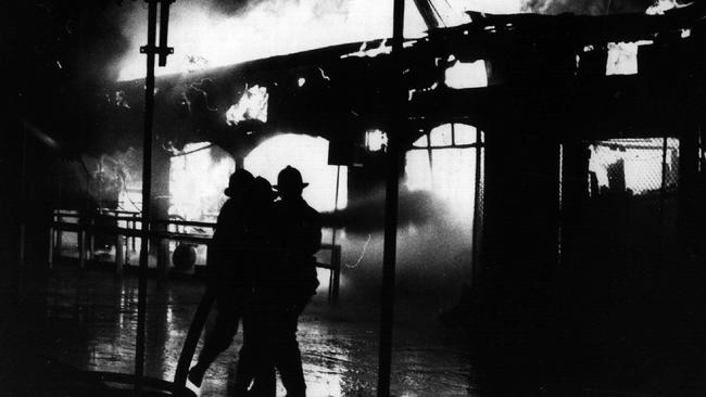 Firemen fight the inferno which killed seven, including six kids, on the popular Ghost Train ride in June 1979.