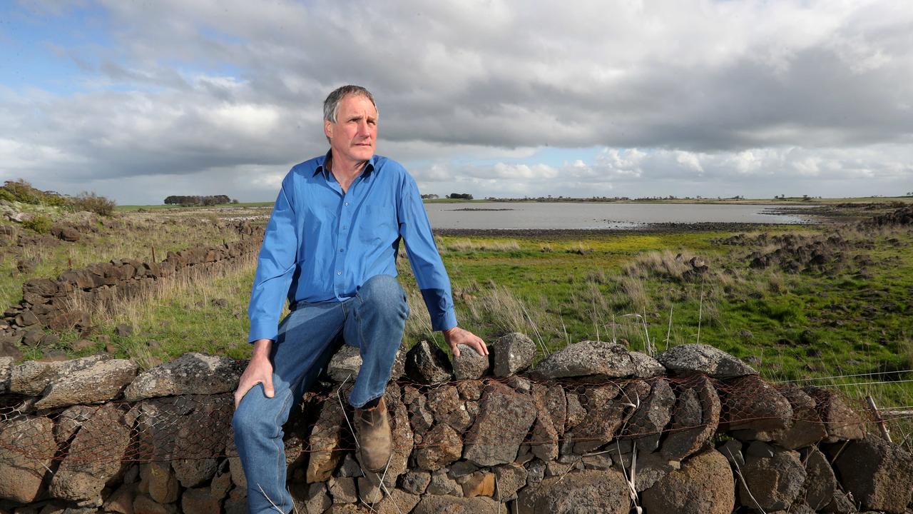 Hamish Cumming at Brolga flocking site near his property in Darlington, Victoria. Picture : David Geraghty / The Australian.