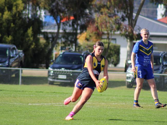 SFLW Community League - Action from Sorell v St Virgils during the annual Pink Sock-Carolyn Birch Memorial Match. Picture: Jake Garland