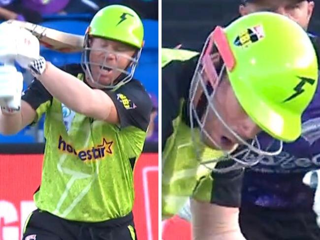 David Warner took heavy contact. Photo: Fox Cricket.