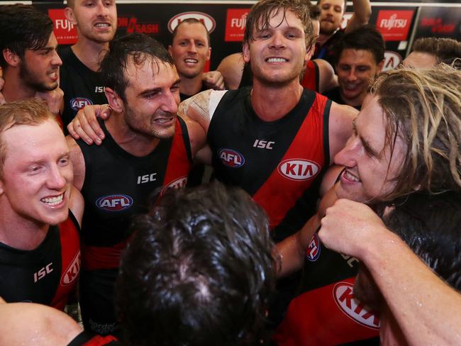 AFL Round 1 Essendon vs. Hawthorn at the MCG.  tHE NEW BOMBERS ENJOY THEIR WIN    .Pic : Michael Klein