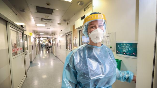 Thousands of new nurses will be funded by the Andrews budget. Head nurse of RMH's Covid ward, Grace Carroll. Picture: David Caird