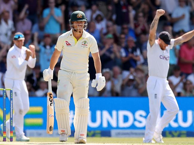 David Warner’s dual failures at the hands of Stuart Broad at Headingley will worry selectors. Picture: Jan Kruger/Getty Images