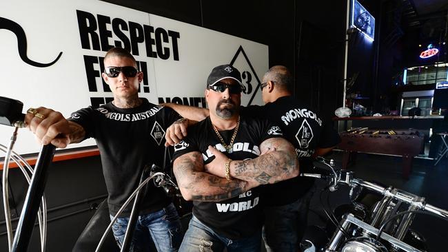 Mongol Bikies president Frank Dieni and other members in their Port Melbourne clubhouse.