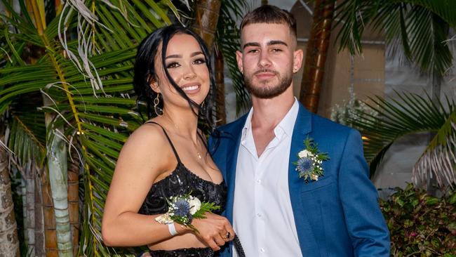 Ella Potter with Jesse Stewart at the Mackay Northern Beaches State High School Senior Formal Class of 2022 held at Mantra Mackay Marina. Picture: Michaela Harlow