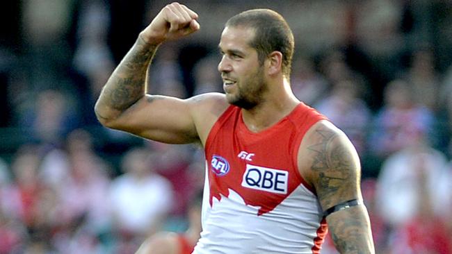 Buddy Franklin celebrates during the match between Sydney Swans v GWS Giants at SCG. Picture: Jeremy Piper