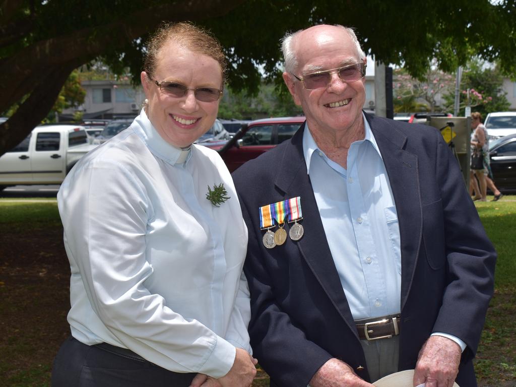 Reverand Dr Julia Pitman and Ian Hamilton at the 2021 Remembrance Day Ceremony in Jubilee Park. Picture: Lillian Watkins