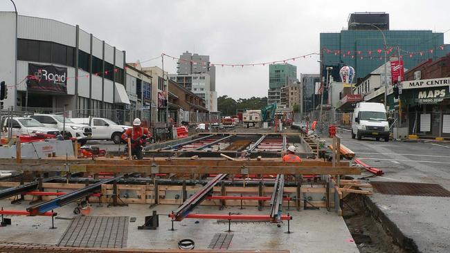 Parramatta Light Rail construction looking north from the Grose and Church streets intersection. Picture: John McNamara