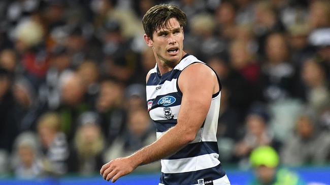 Tom Hawkins during the win over Adelaide. (AAP Image/Julian Smith)