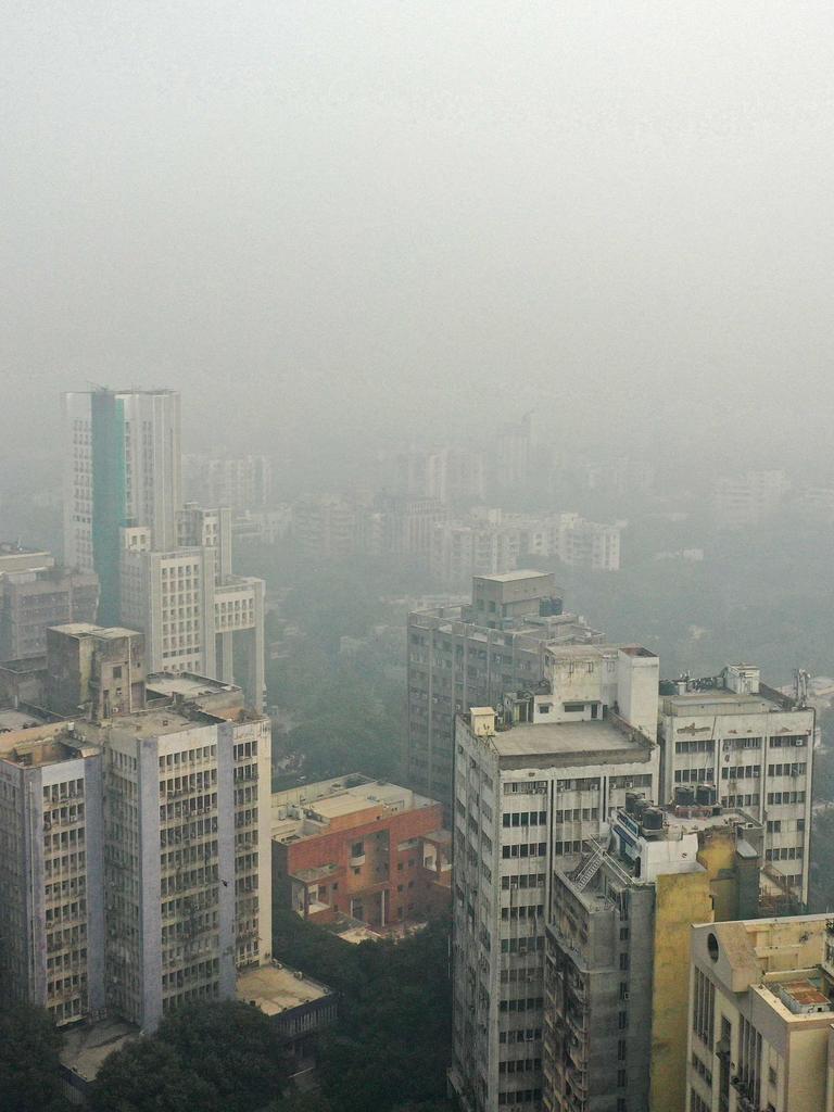 An aerial view shows the skyline engulfed in heavy smog in New Delhi. Picture: Sajjad Hussain/AFP