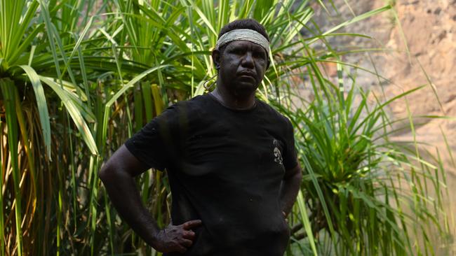 Traditional owner and Wurrkbarbar clan senior man Joshua Hunter at an on Country court hearing after the Director of National Parks pleaded guilty to breaching the NT Sacred Site Act at Gunlom Falls. Picture: Zizi Averill