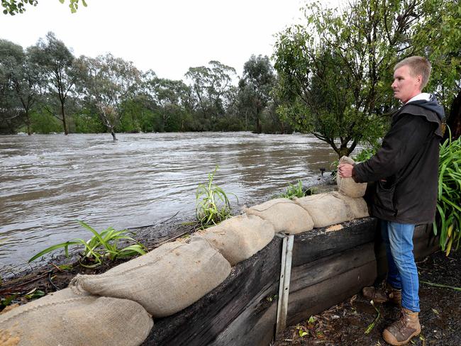 Flooding of the North Para River in the Barossa. Luke Bartsch stands at the front of his property in Tanunda and watches nervously as the river rises. Picture: Dean Martin