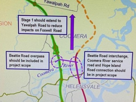 New map showing the connector roads and bridges needed to help the Coomera Connector ease traffic congestion on the M1 and at Coomera.