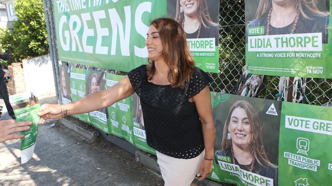 Greens candidate Lidia Thorpe in Northcote on by-election day. Picture: David Crosling