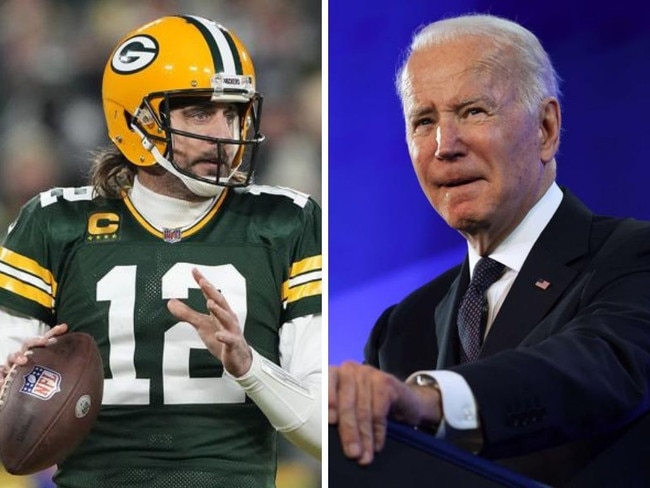 NFL star Aaron Rodgers lashes out after US President Joe Biden's joke.